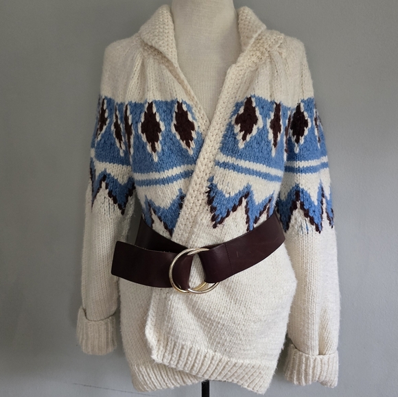 Vintage Hand Knit Cowichan Style Open Front Sweater, Small - Picture 15 of 16